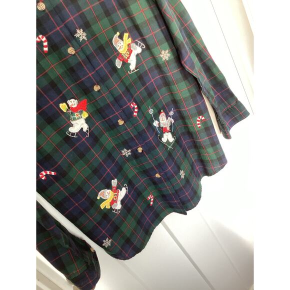 Casey & Max Women Plaid Flannel Holiday Button Front embroidered Top Blue Small - Picture 3 of 8